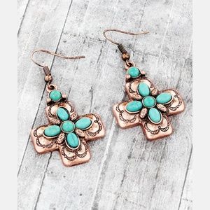 *3/$22* COPPERTONE & TURQUOISE CROSS EARRING